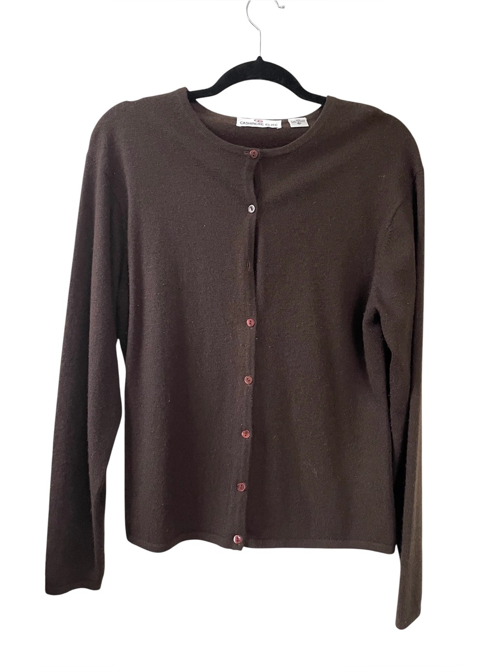 CASHMERE ELIITE Cashmere Crewneck Button-Front Cardigan Sweater Brown CL